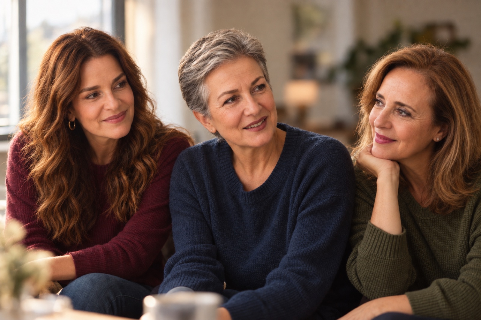 Las tres socias conversando alrededor de una mesa