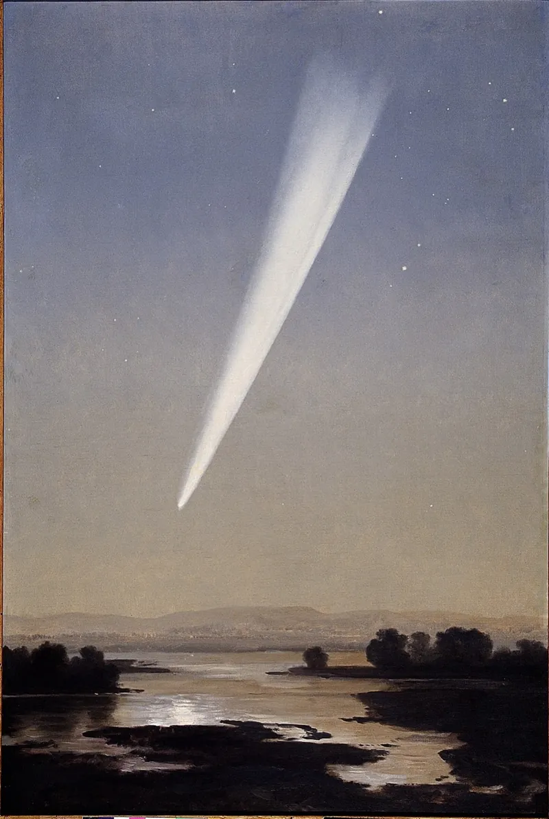 El gran cometa de 1882 sobre un paisaje oscuro, óleo de José María Velasco · José María Velasco · Public domain